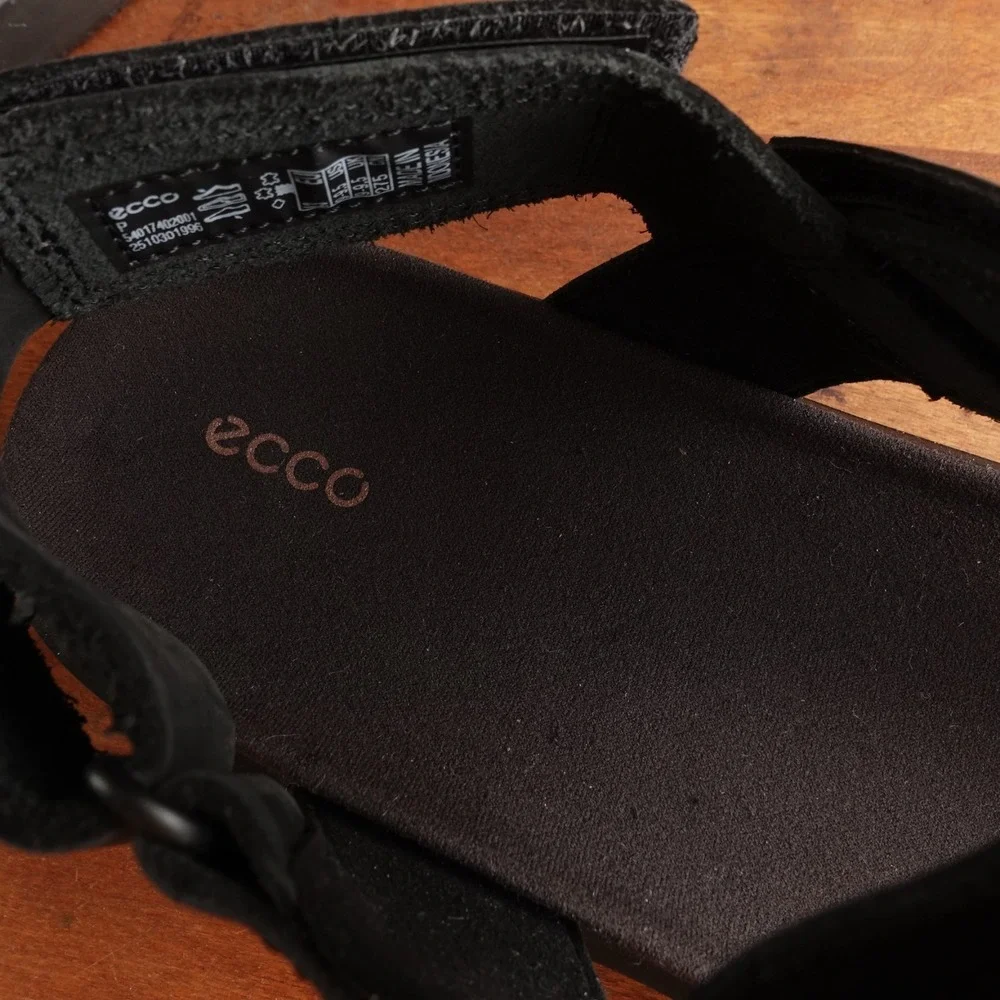 Ecco Sandals Mens SZ EU 43 US 9-9.5 BLK Flowt Leather Comfort Adjustable Shoes